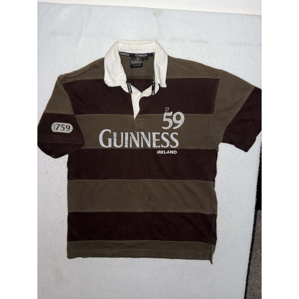 Guinness Brown & Olive Striped Rugby Polo Shirt